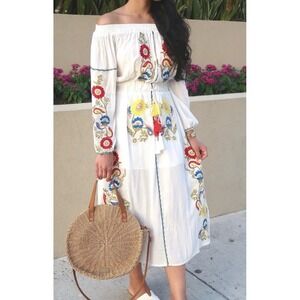 Latiste Open Off shoulder floral embroidered Boho maxi dress SZ S Small‎ Women's